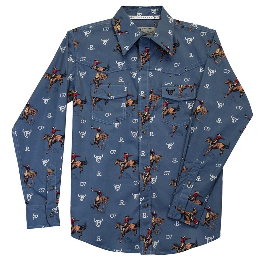 Chemise à pression imprimée Bronco pour garçons Cowboy Hardware