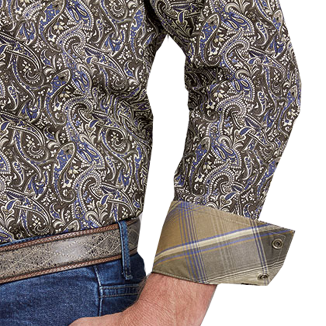 Chemise à pression manches longues Roper pour homme, collection Amarillo, motif cachemire, couleur pierre