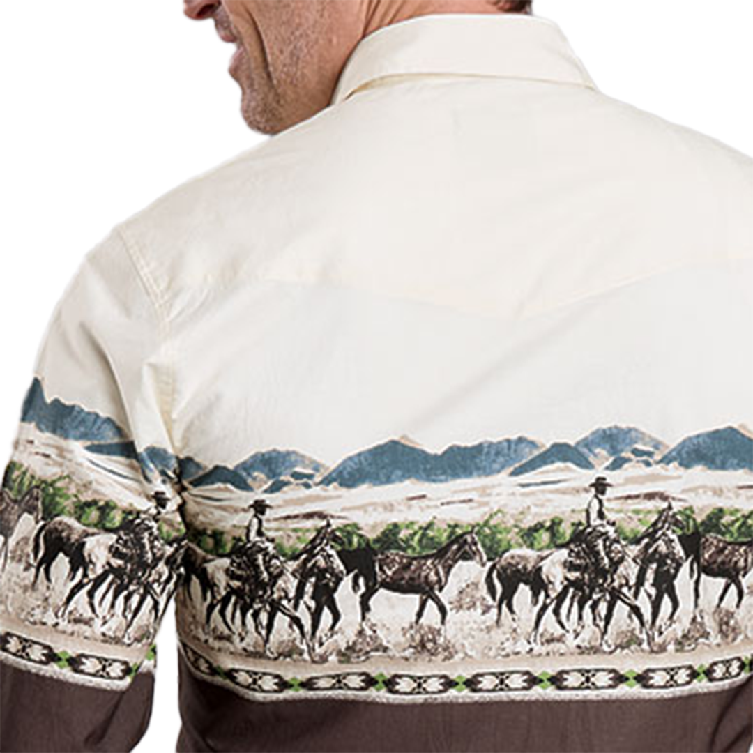 Roper Men's Vintage Collection Scenic Print Border Snap Shirt