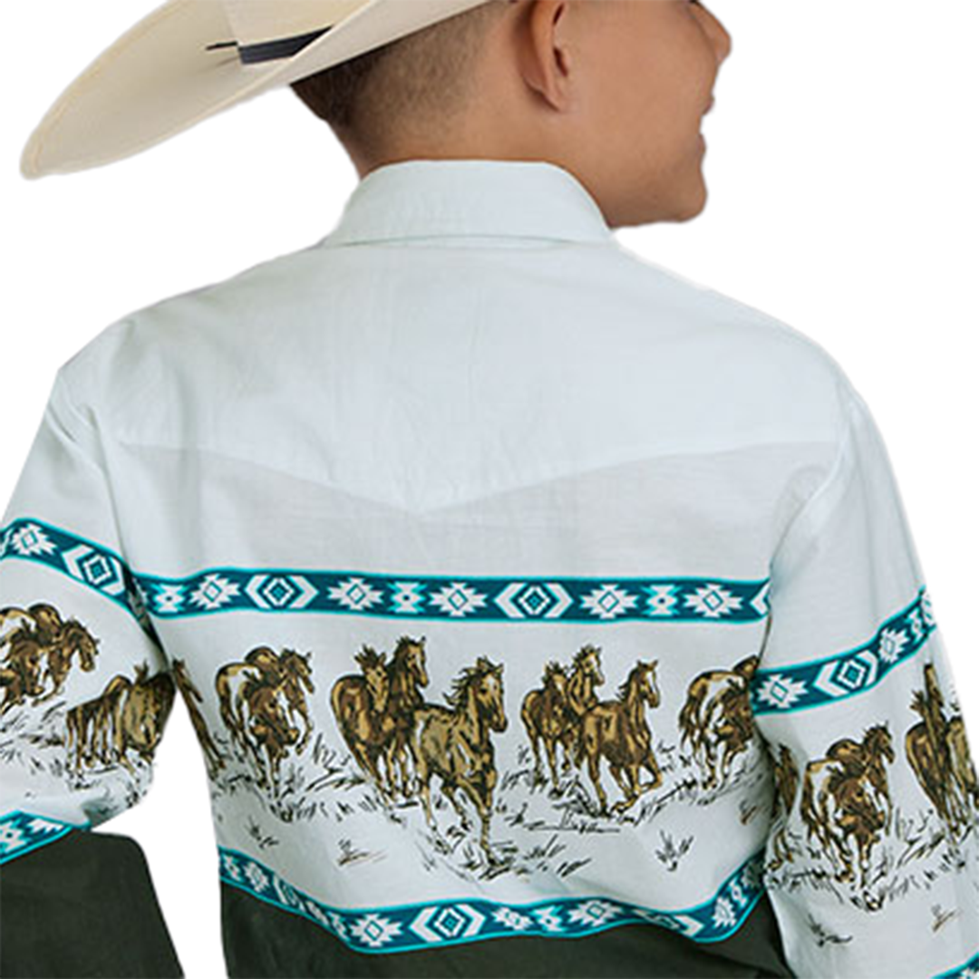 Roper Boys' Horse Border Print Long Sleeve Snap Shirt