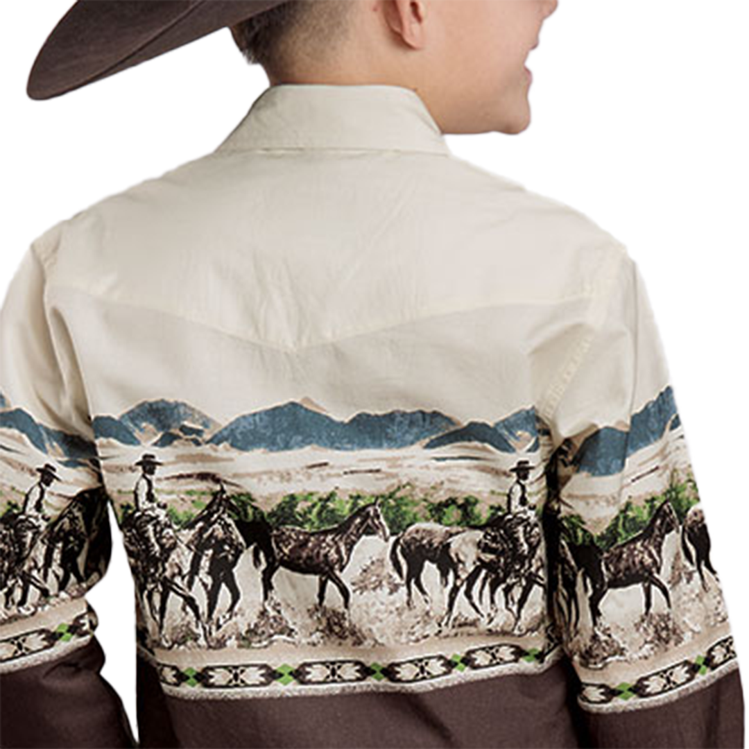 Roper Boys' Horse Border Print Long Sleeve Snap Shirt