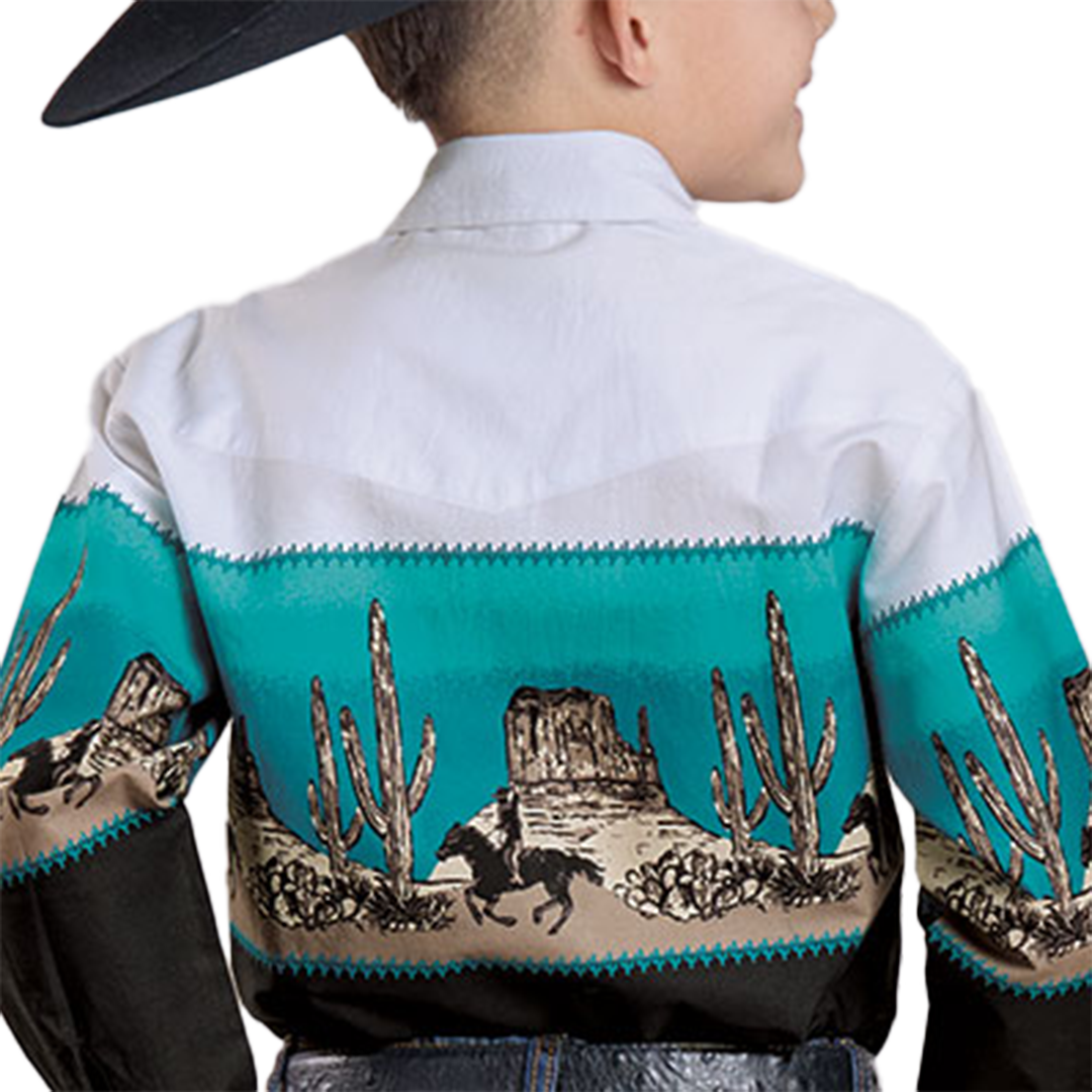 Roper Boys' Desert Border Print Long Sleeve Snap Shirt