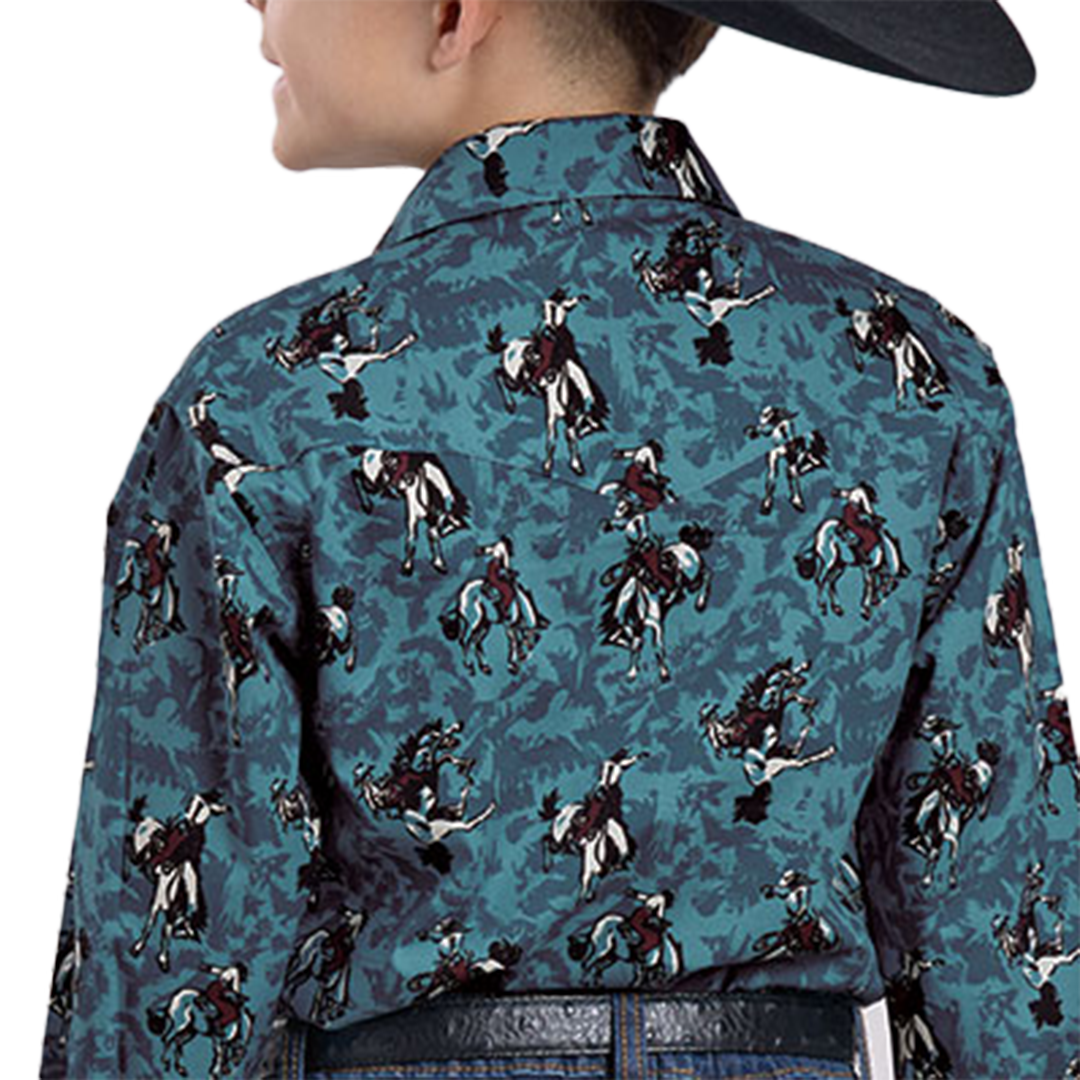 Roper Boys' Vintage Collection Allover Print Long Sleeve Snap Shirt