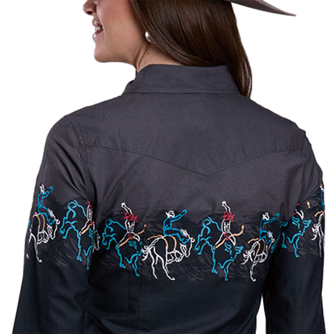 Roper Women's Border Horse Print Long Sleeve Snap Shirt