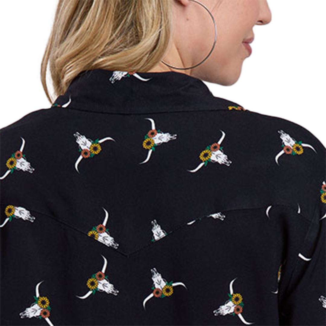 Chemise à manches longues à boutons-pression avec imprimé tête de vache Roper pour femme