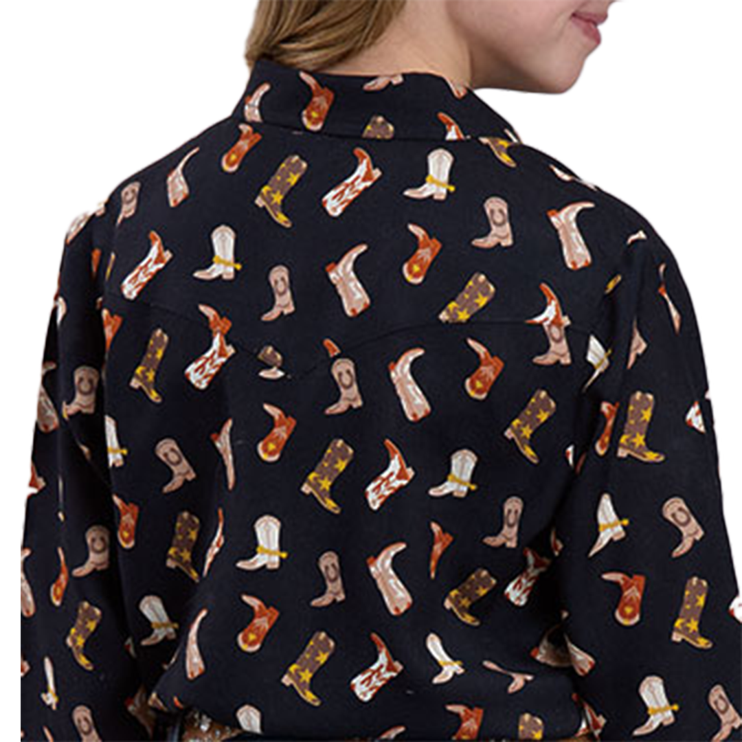 Roper Girls' Cowgirl Boot Printed Long Sleeve Button Shirt
