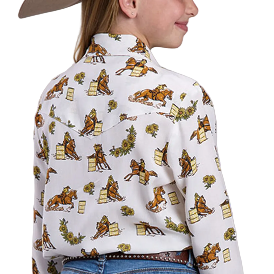 Chemise boutonnée manches longues imprimée Cowgirl Barrel Racers Roper pour filles