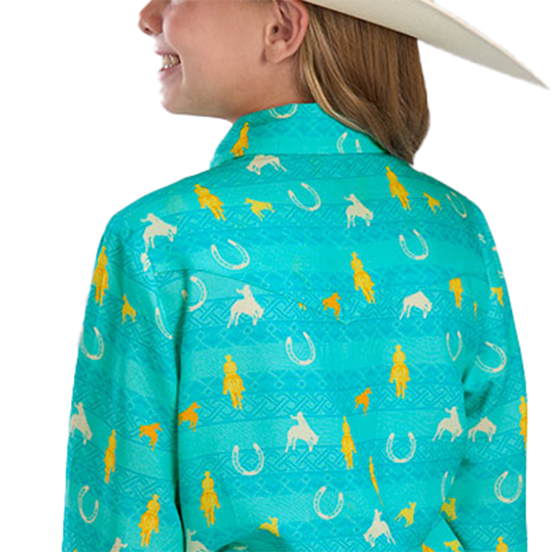 Roper Girls' Cowgirl Aztec Print Long Sleeve Snap Shirt