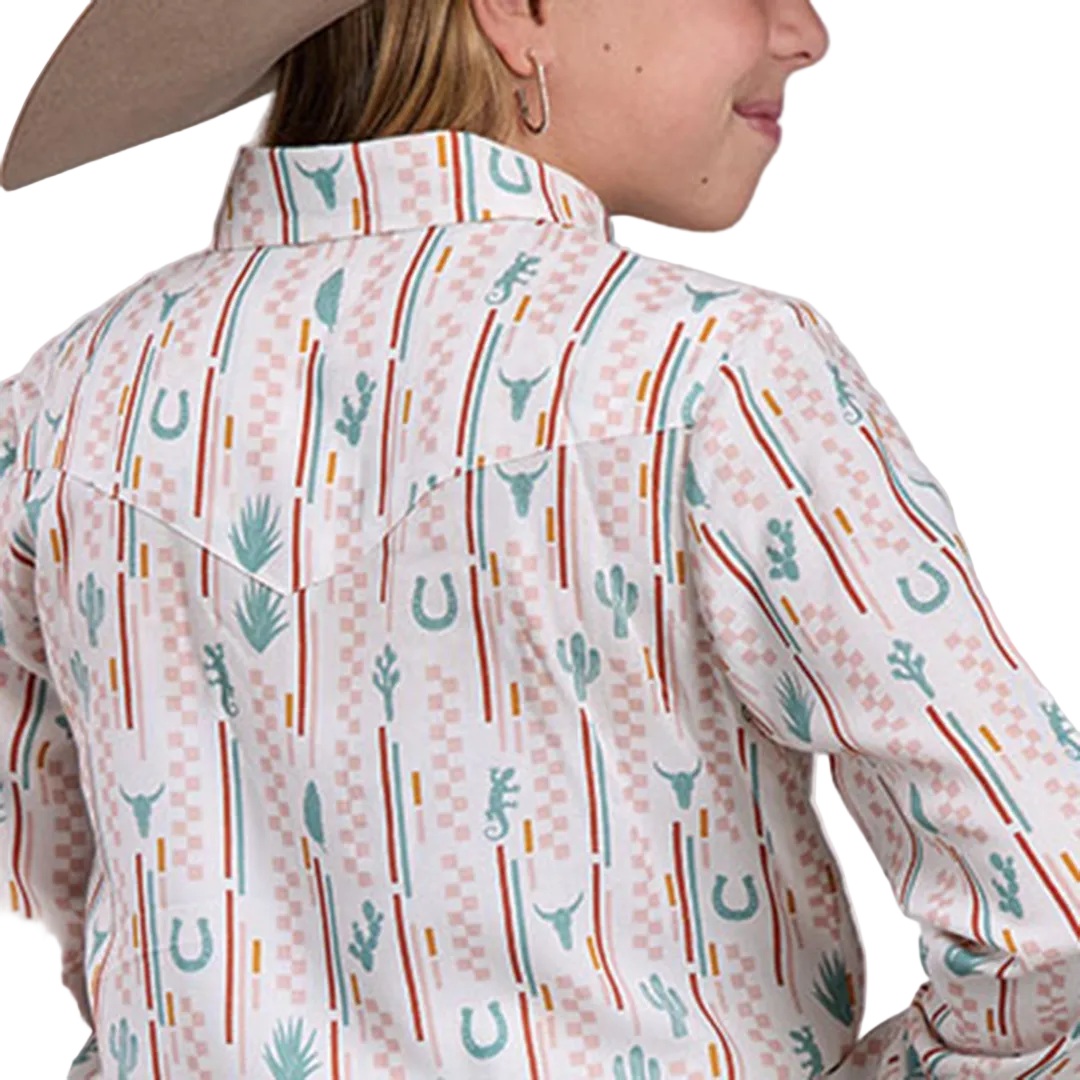 Roper Girls' Cowgirl Checkers Stripe Printed Long Sleeve Button Shirt
