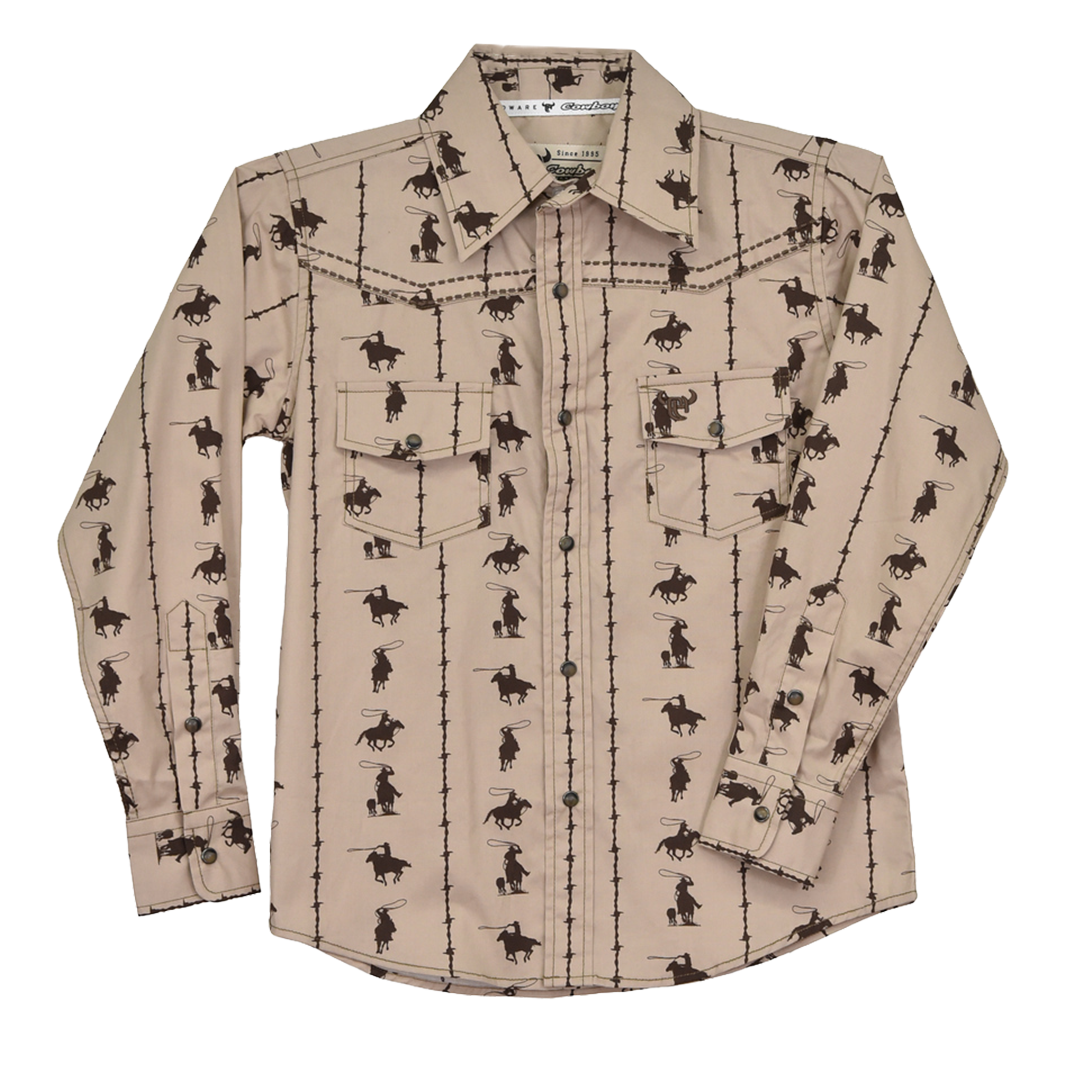 Cowboy Hardware Toddler Boys' Barbed Roper Print Long Sleeve Snap Shirt