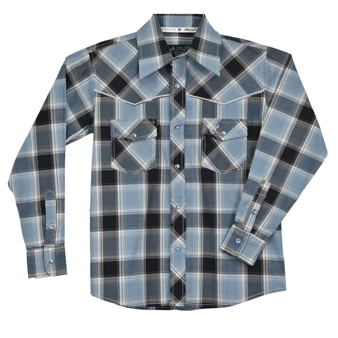 Cowboy Hardware Boys' Plaid Print Long Sleeve Snap Shirt