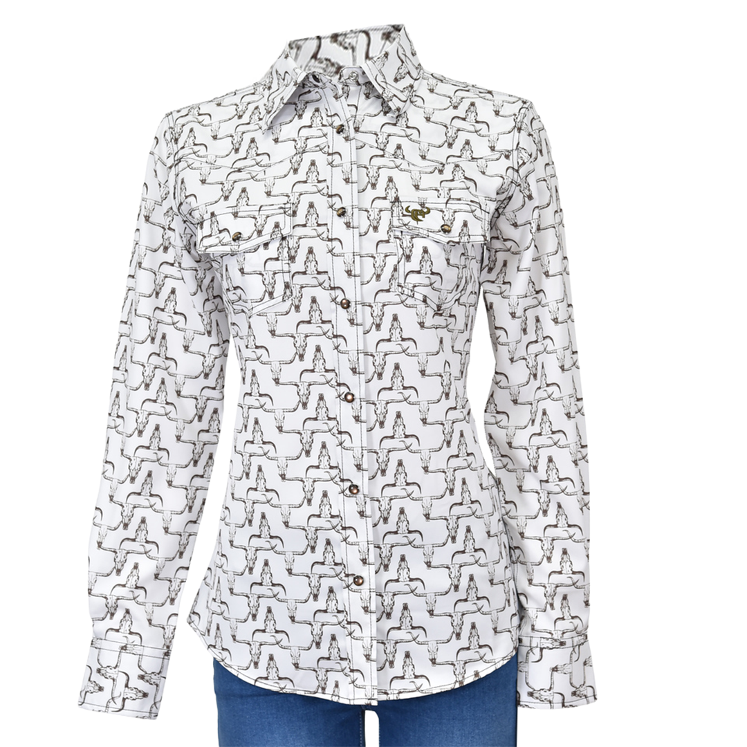 Cowgirl Hardware Women's Skull Print Long Sleeve Snap Shirt