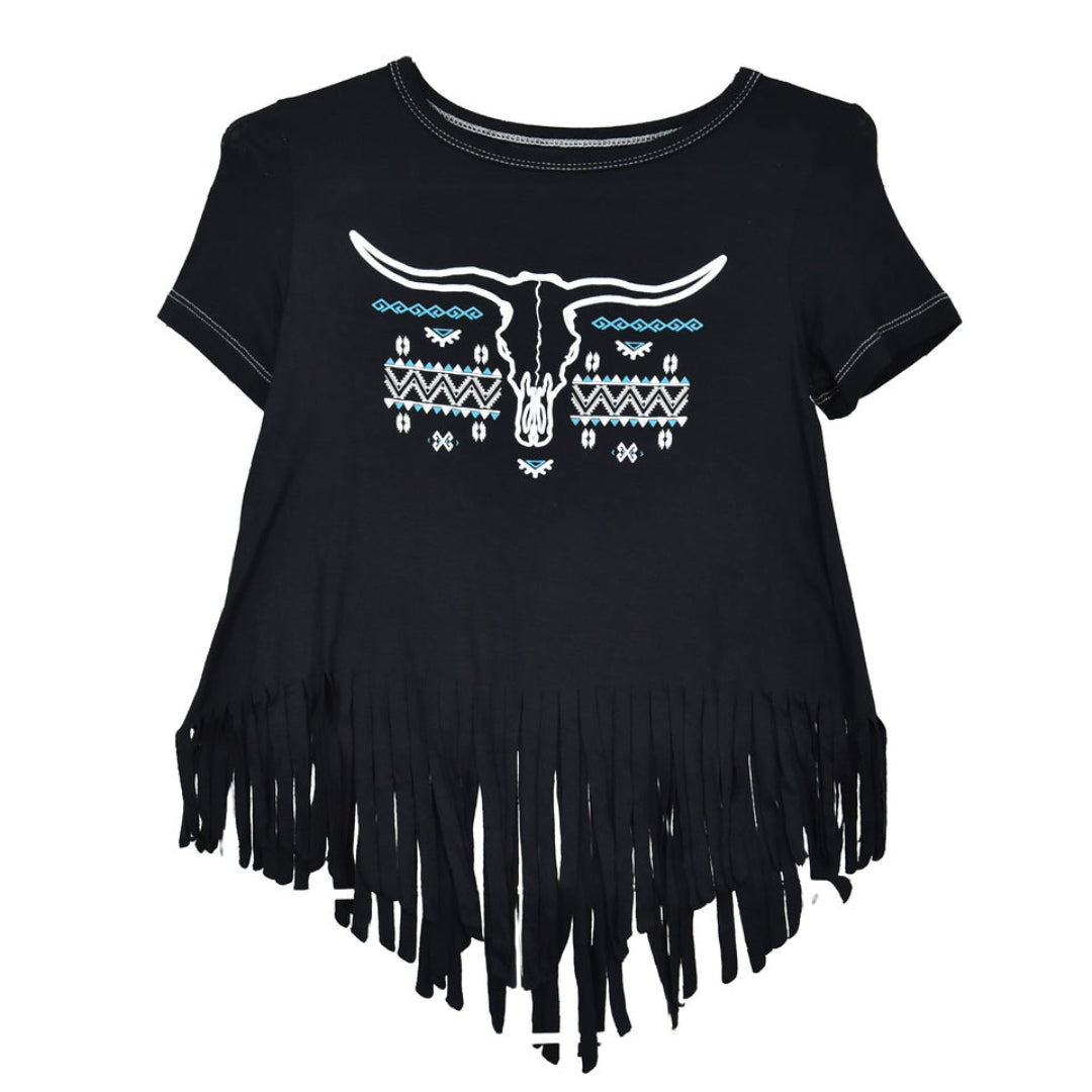 Cowgirl Hardware Girls' Skull Aztec Fringe T-Shirt