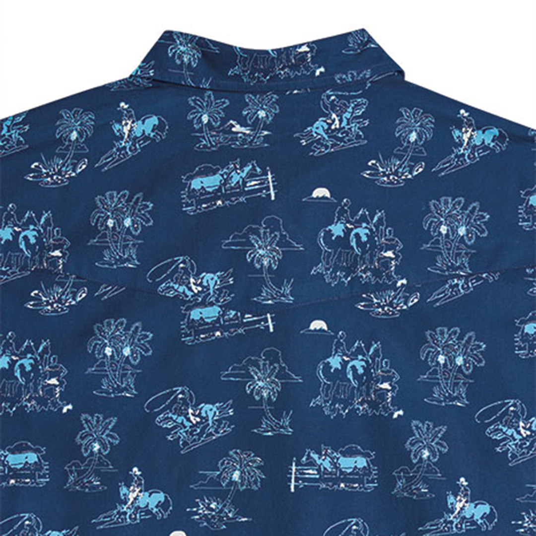 Chemise à manches courtes à boutons-pression avec imprimé cowboy tropical pour homme Tin Haul