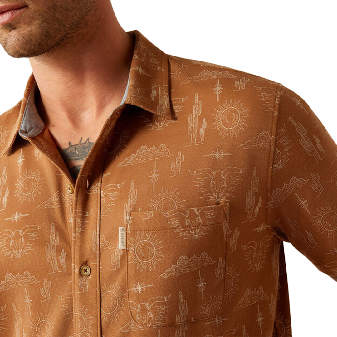 Chemise boutonnée à manches courtes rétro pour homme Ariat