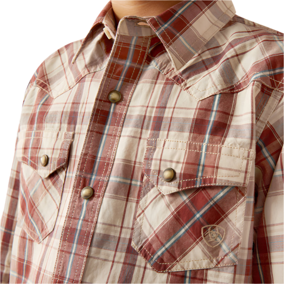 Chemise à manches longues boutonnée Ariat Retro Plaid Hendricks pour garçons