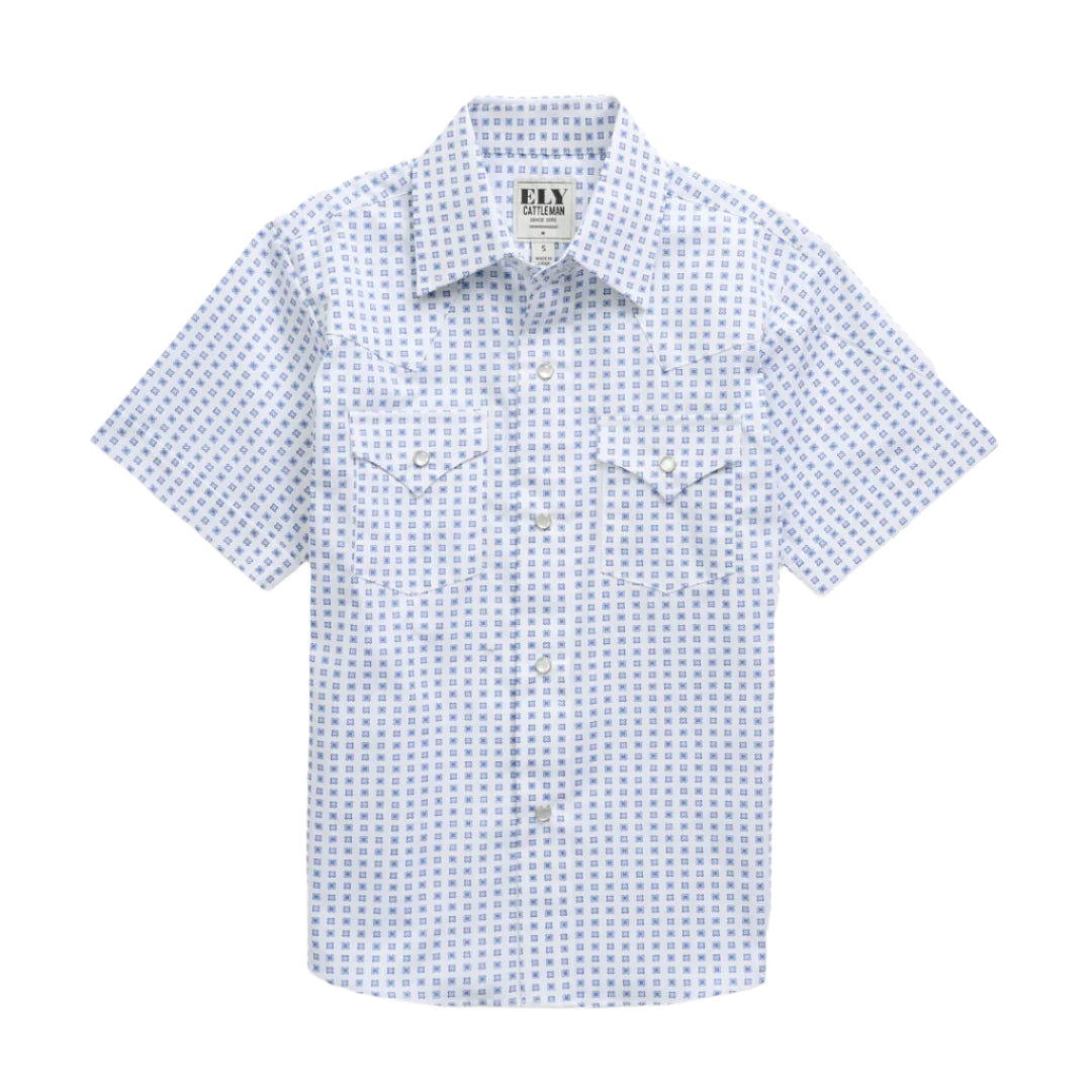 Ely Cattleman Boys' Geometric Print Short Sleeve Snap Shirt