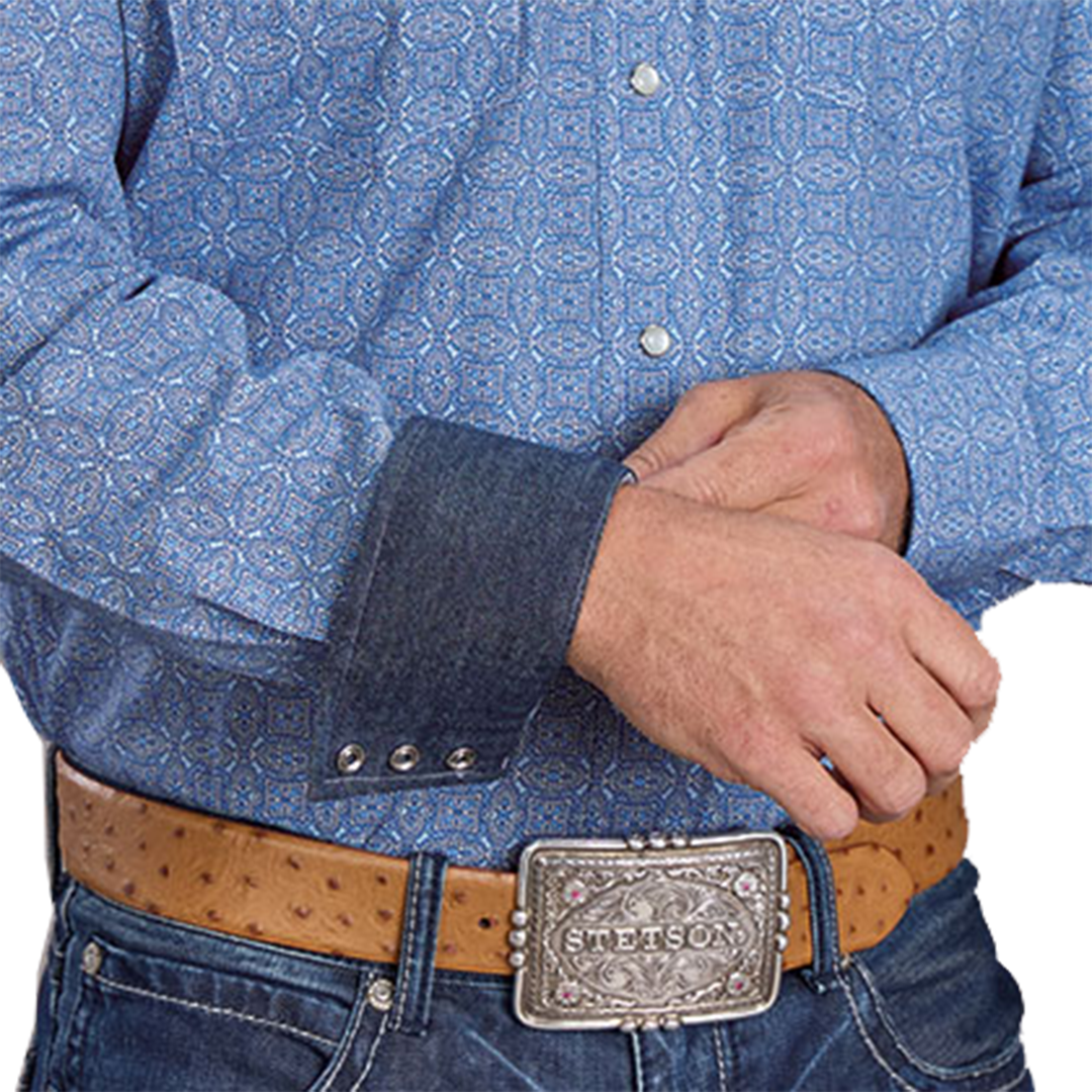 Chemise à manches longues et à boutons-pression Stetson pour homme, imprimé popeline géométrique