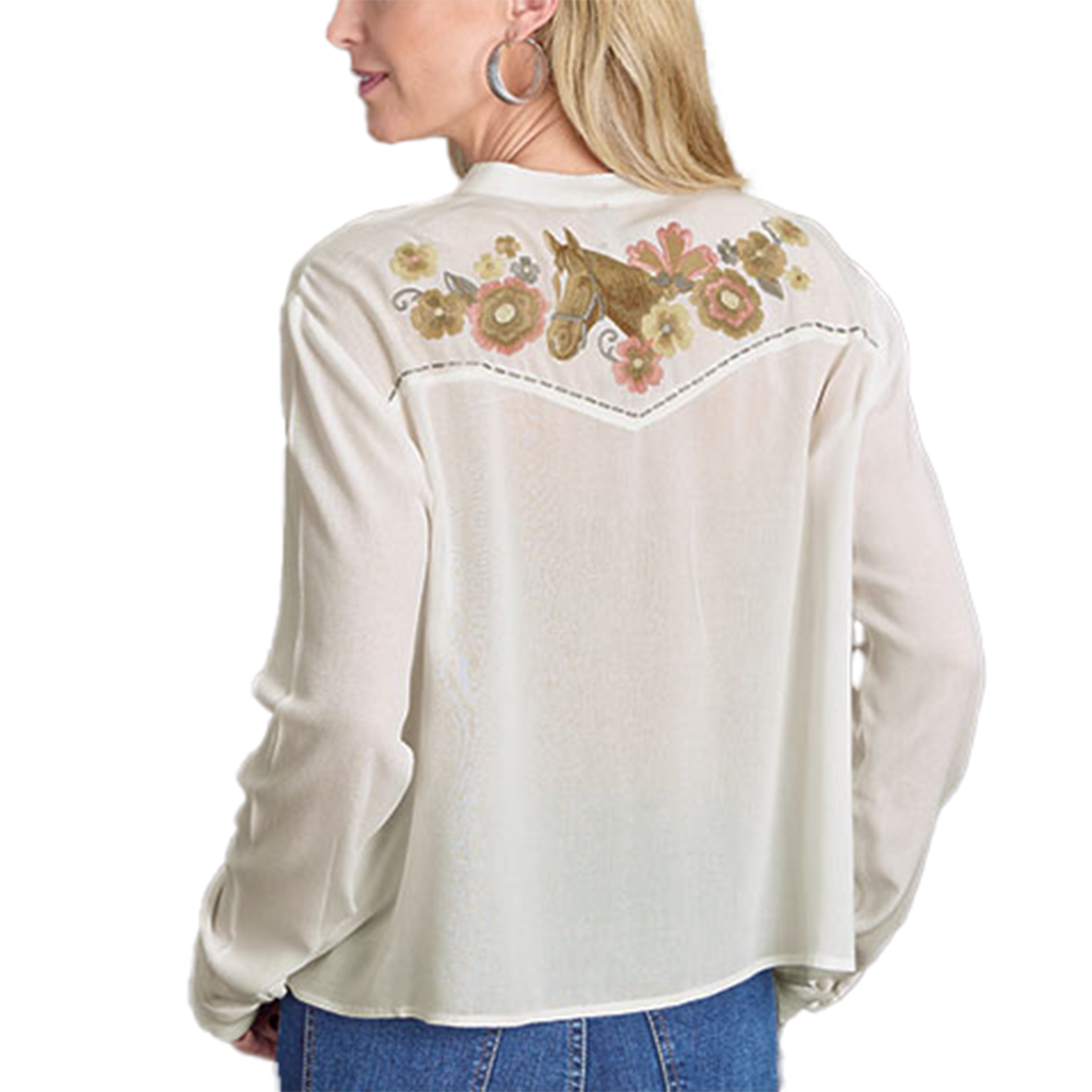 Chemise boutonnée à manches longues brodée Western pour femme Stetson