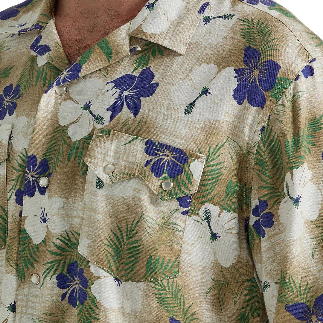 Chemise à boutons-pression style western Wrangler pour homme, motif hibiscus et noix de coco