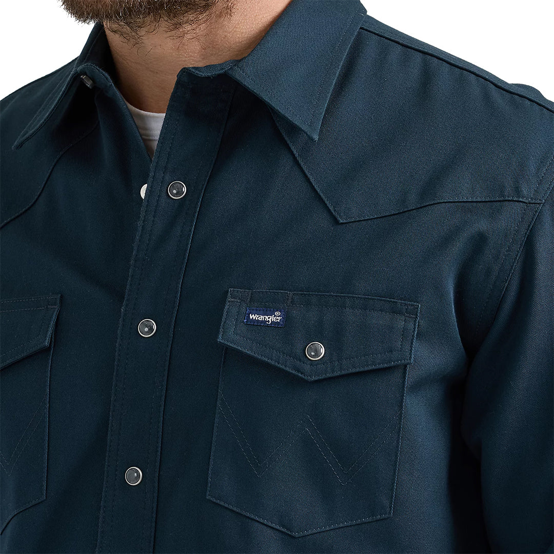 Chemise de travail solide à manches longues doublée en flanelle Wrangler pour hommes