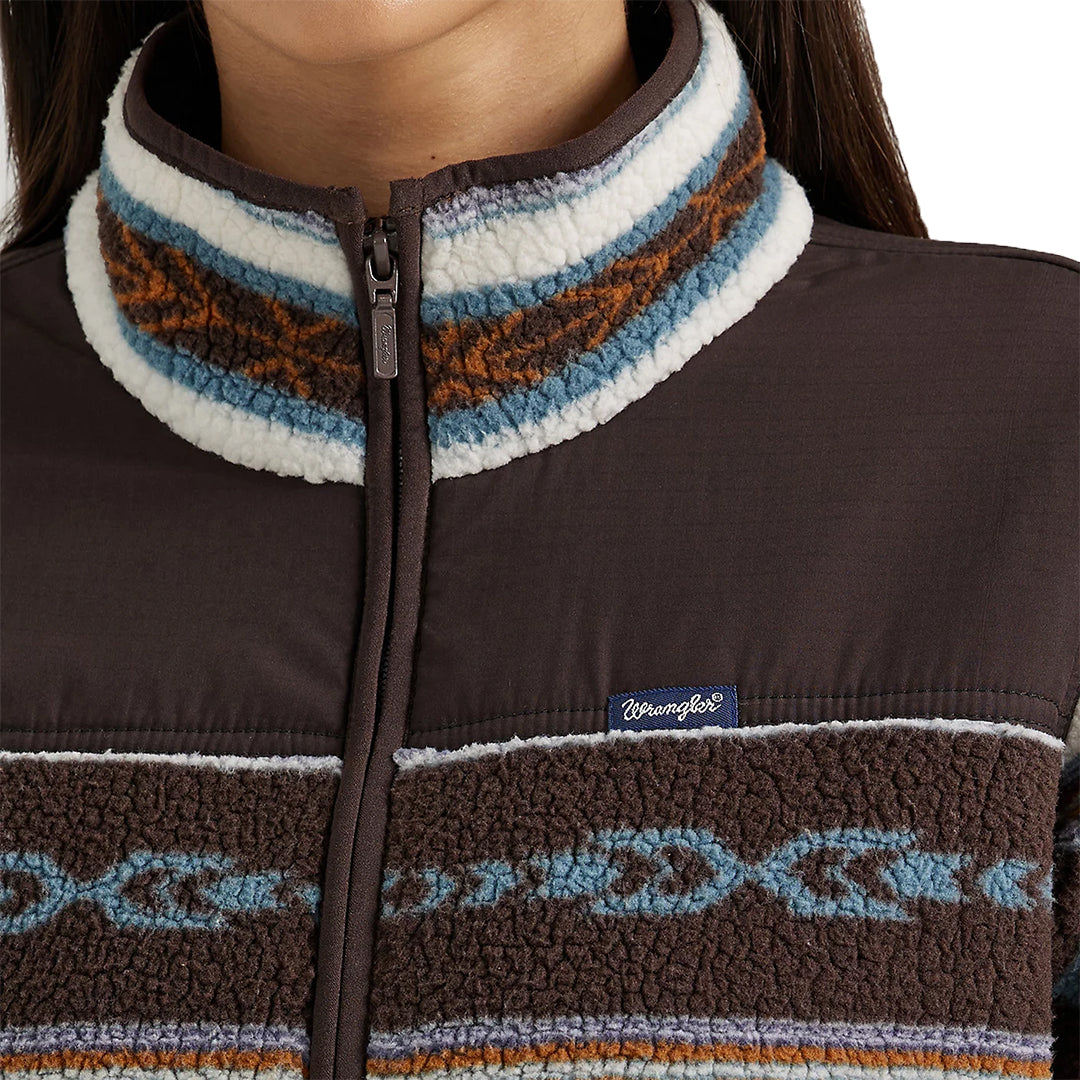 Wrangler Women's Southwestern Contrast Full Zip Sherpa Jacket