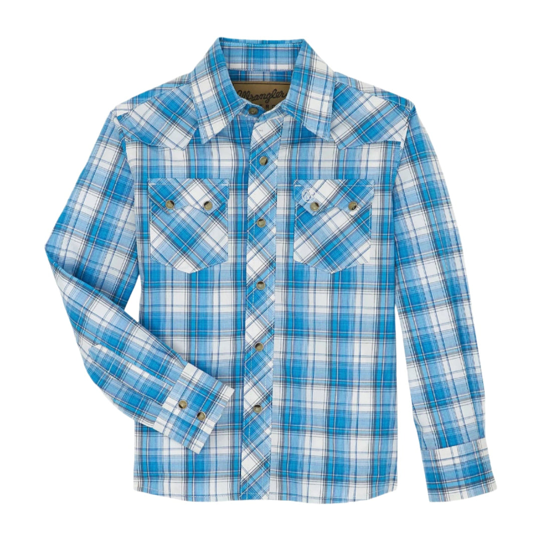 Chemise à manches longues à boutons-pression style rétro à carreaux pour garçons Wrangler