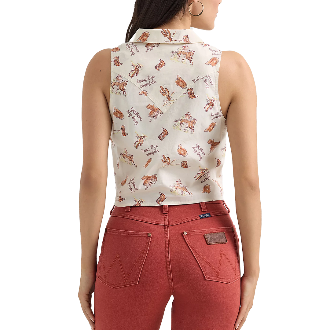 Wrangler Women's Bold Printed Sleeveless Tie Front Shirt
