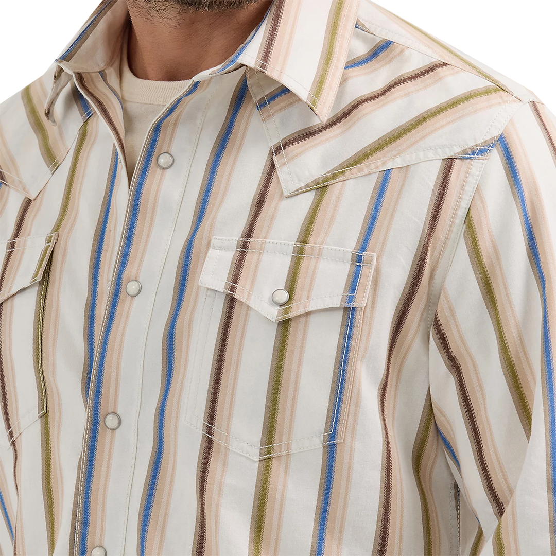 Wrangler Men's Retro Premium Brushpopper Stripe Western Long Sleeve Snap Shirt