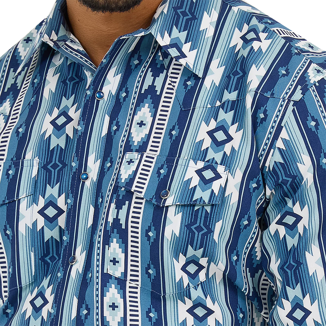 Wrangler Men's Checotah Aztec Print Long Sleeve Snap Shirt