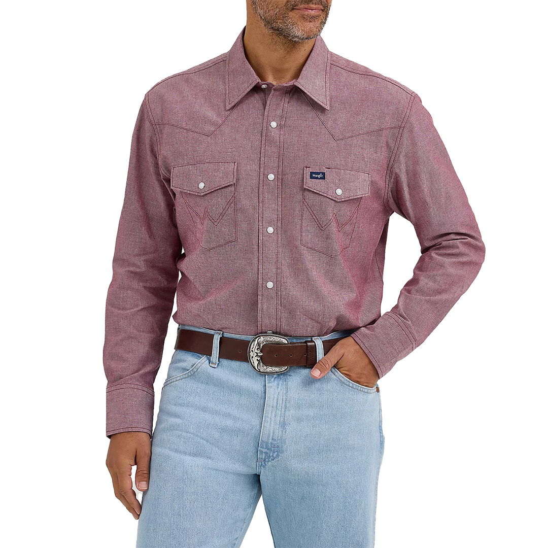 Wrangler Men's Cowboy Cut Long Sleeve Western Snap Chambray Workshirt