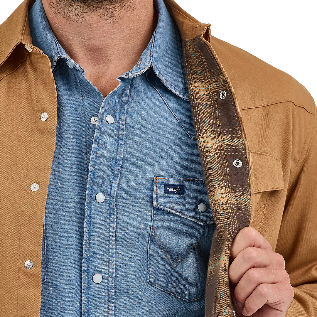 Wrangler Men's Flannel Lined Solid Long Sleeve Snap Workshirt