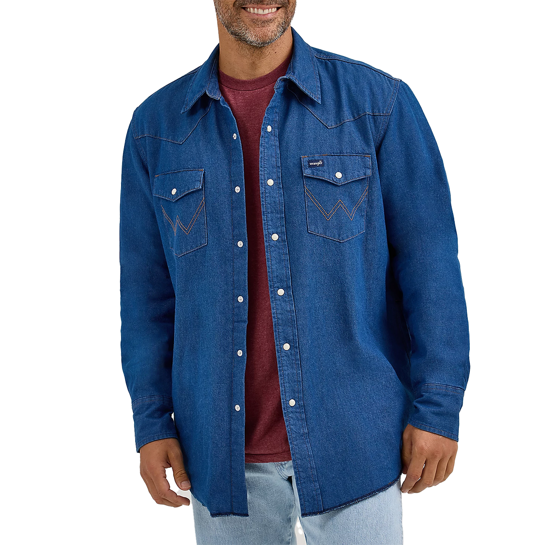 Wrangler Men's Flannel Lined Solid Long Sleeve Snap Workshirt
