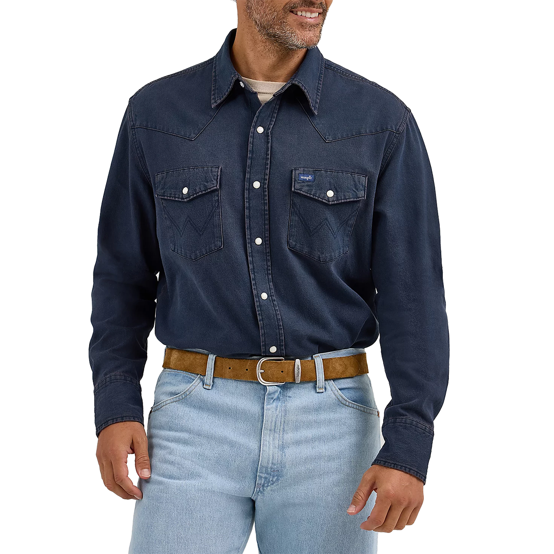 Wrangler Men's Vintage-Inspired Western Long Sleeve Snap Workshirt