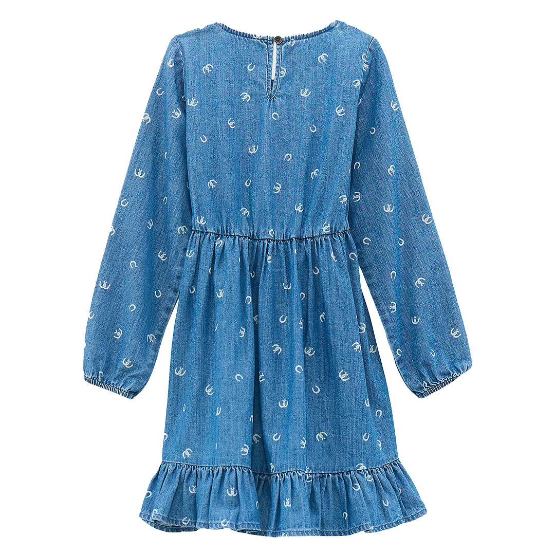 Wrangler Girls' Long Sleeve Ruffle Hem Denim Dress