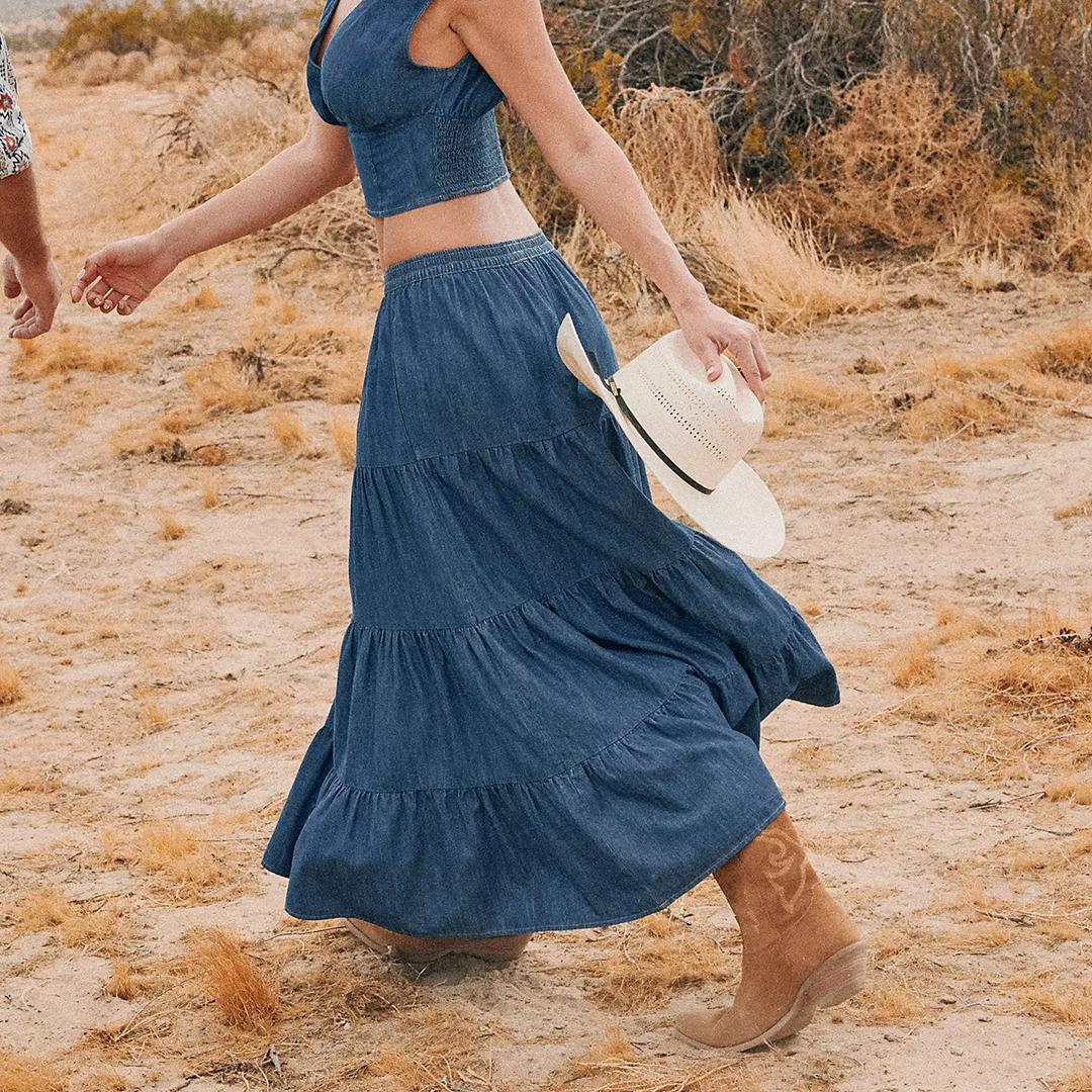 Wrangler Women's Denim Tiered Maxi Skirt