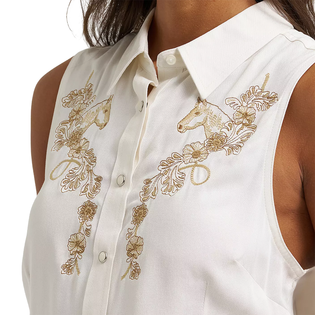 Wrangler Women's Embroidered Sleeveless Snap Shirt