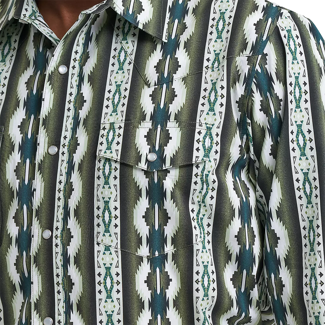 Chemise à manches longues boutonnée à imprimé diamant rétro de qualité supérieure Wrangler pour homme