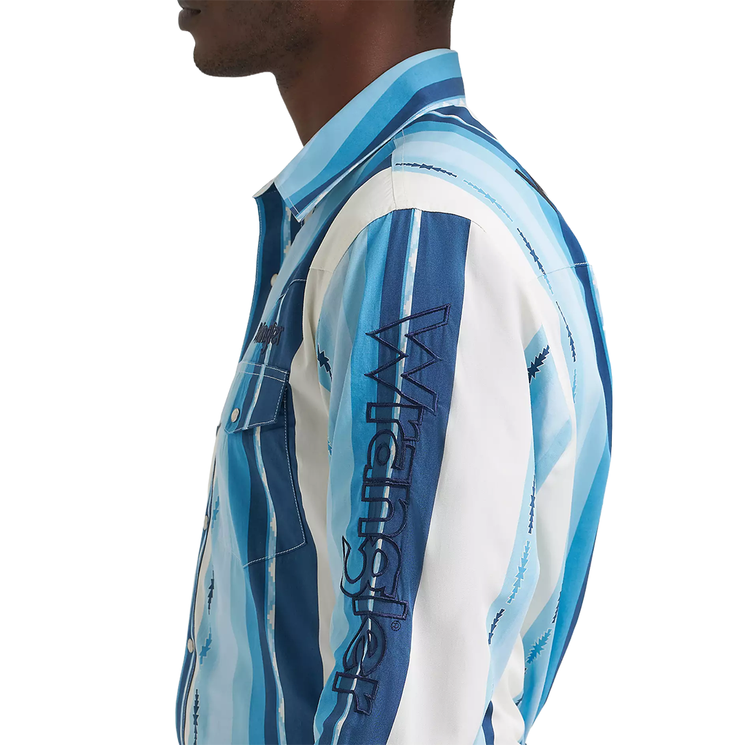 Wrangler Men's Logo Striped Long Sleeve Snap Shirt