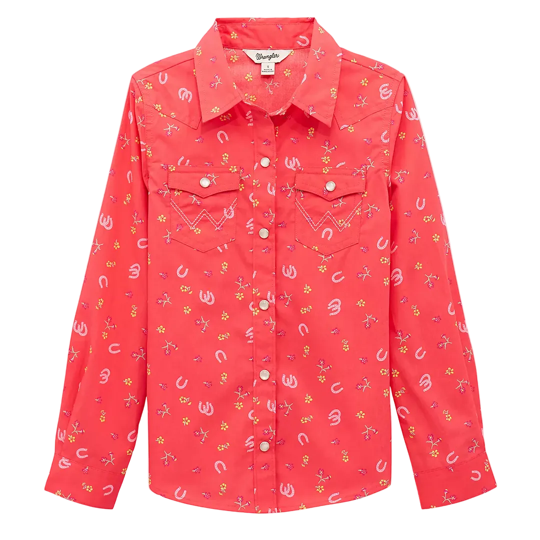 Wrangler Girls' Floral Western Print Western Long Sleeve Snap Shirt