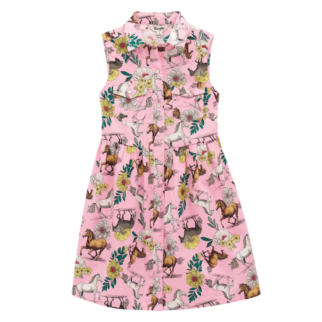 Wrangler Girls' Horse Print Snap Dress