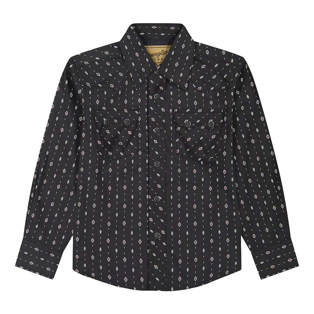 Chemise à manches longues à boutons-pression Aztec Checotah Wrangler pour garçons