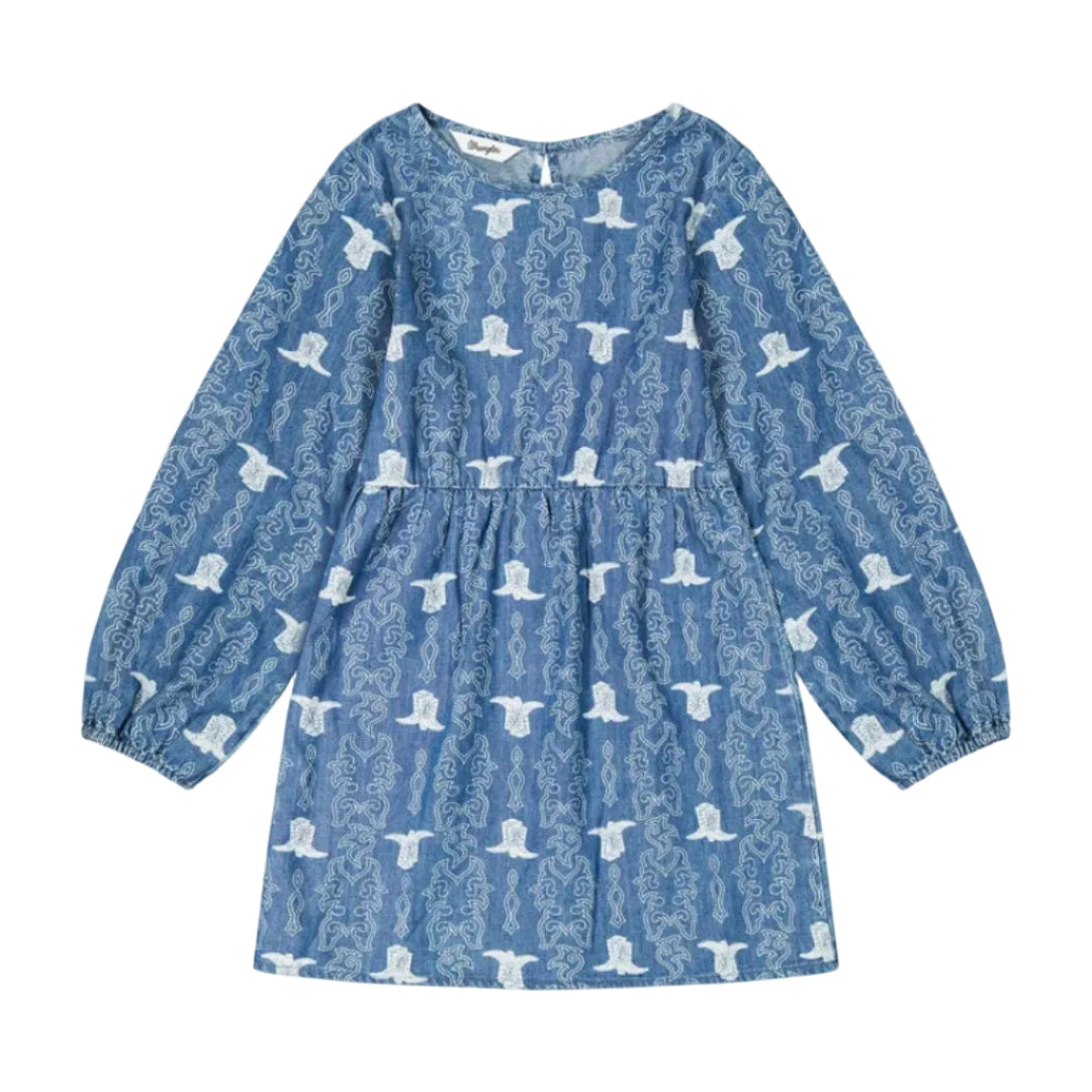 Robe en jean à manches longues et ourlet à volants Wrangler pour fille