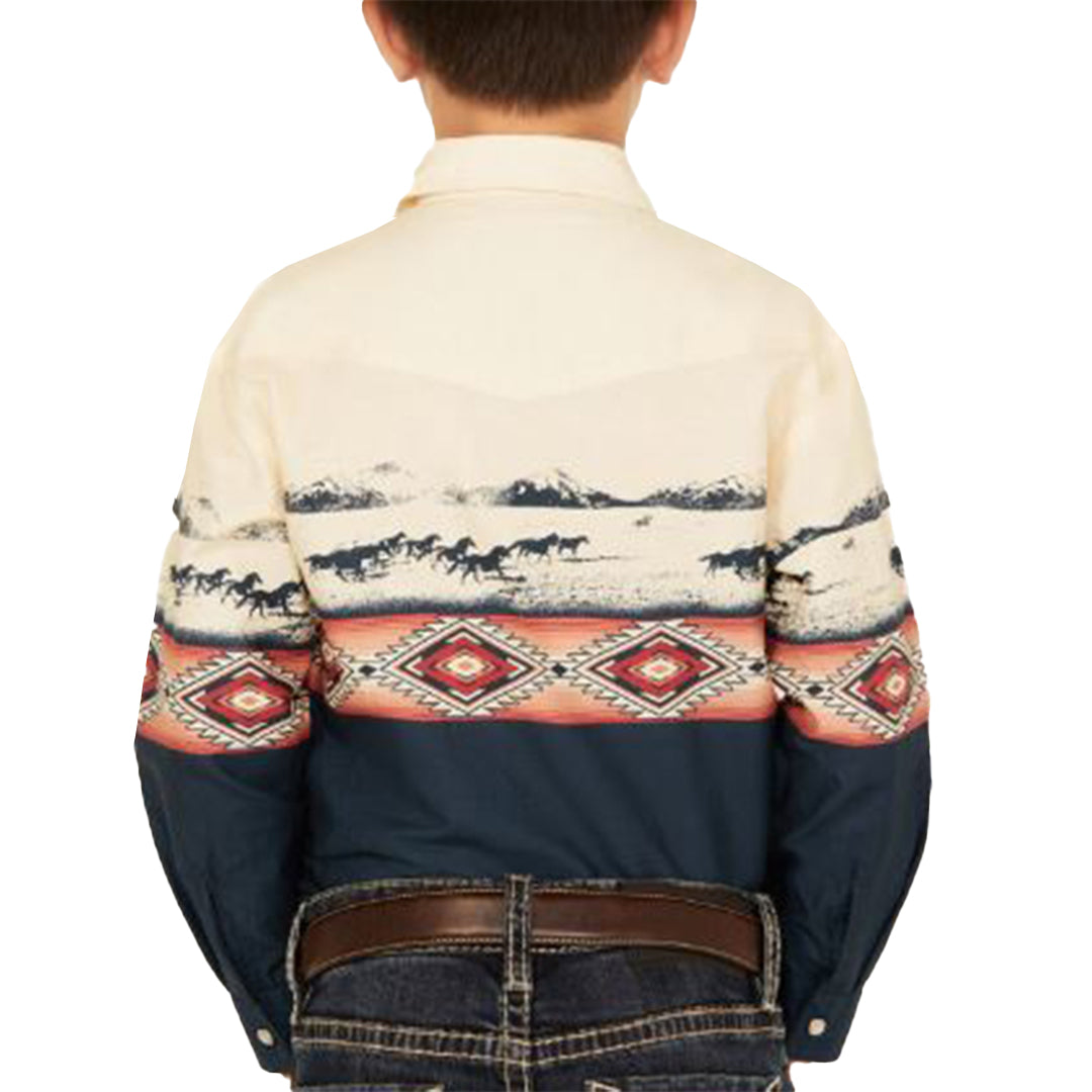 Chemise à manches longues et boutons-pression Roper Vintage Collection Scenic Border pour garçons