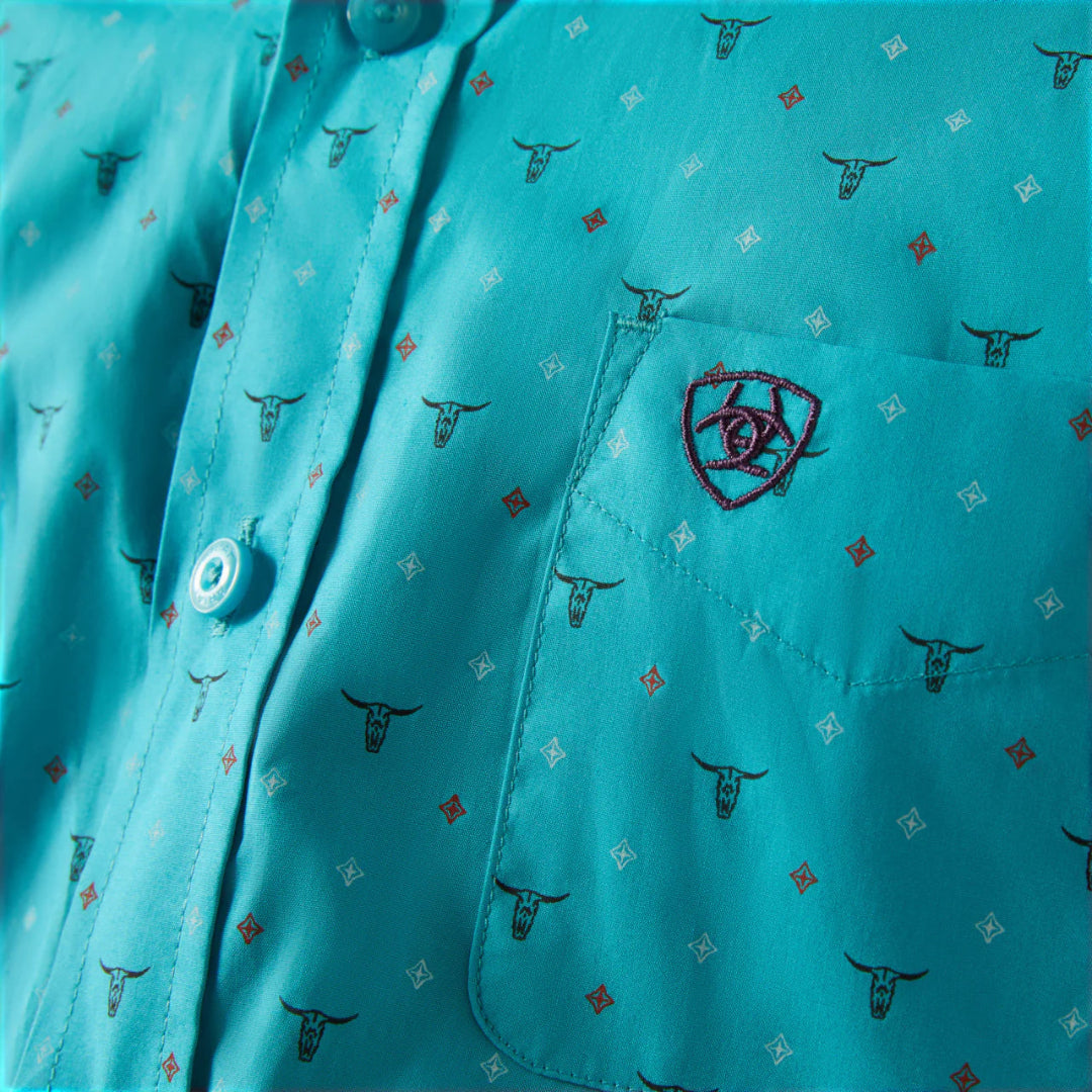 Chemise boutonnée à manches courtes Ariat pour garçons à imprimé Longhorn