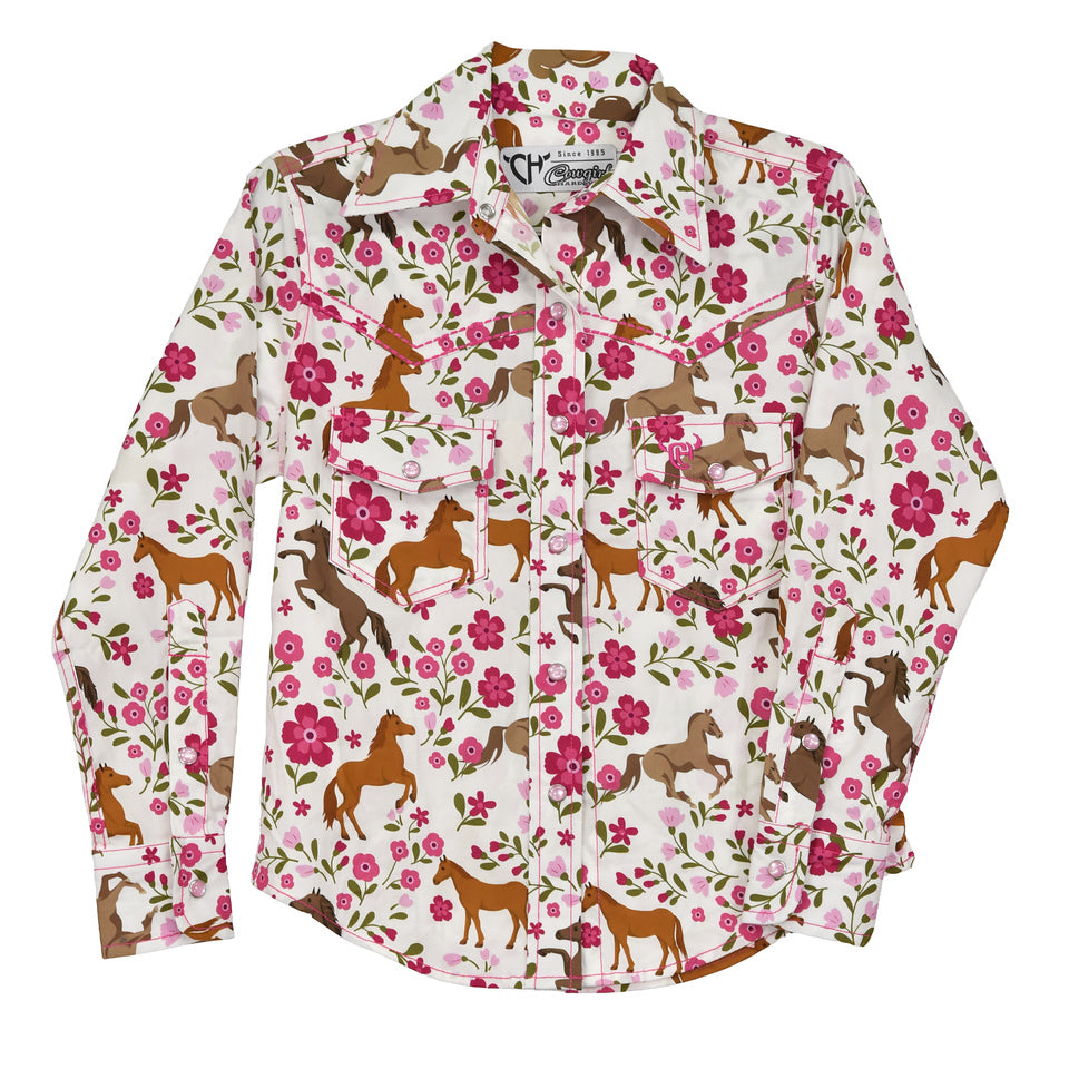 Chemise à boutons-pression imprimé cheval pour filles Cowgirl Hardware
