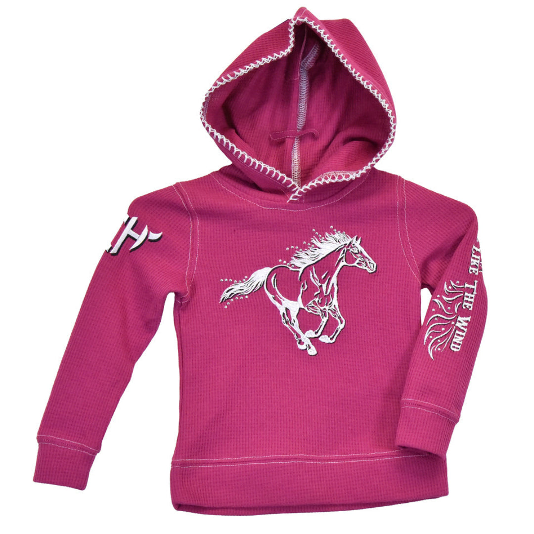 Cowgirl Hardware Girls' Horse Print Long Sleeve Thermal Hoodie
