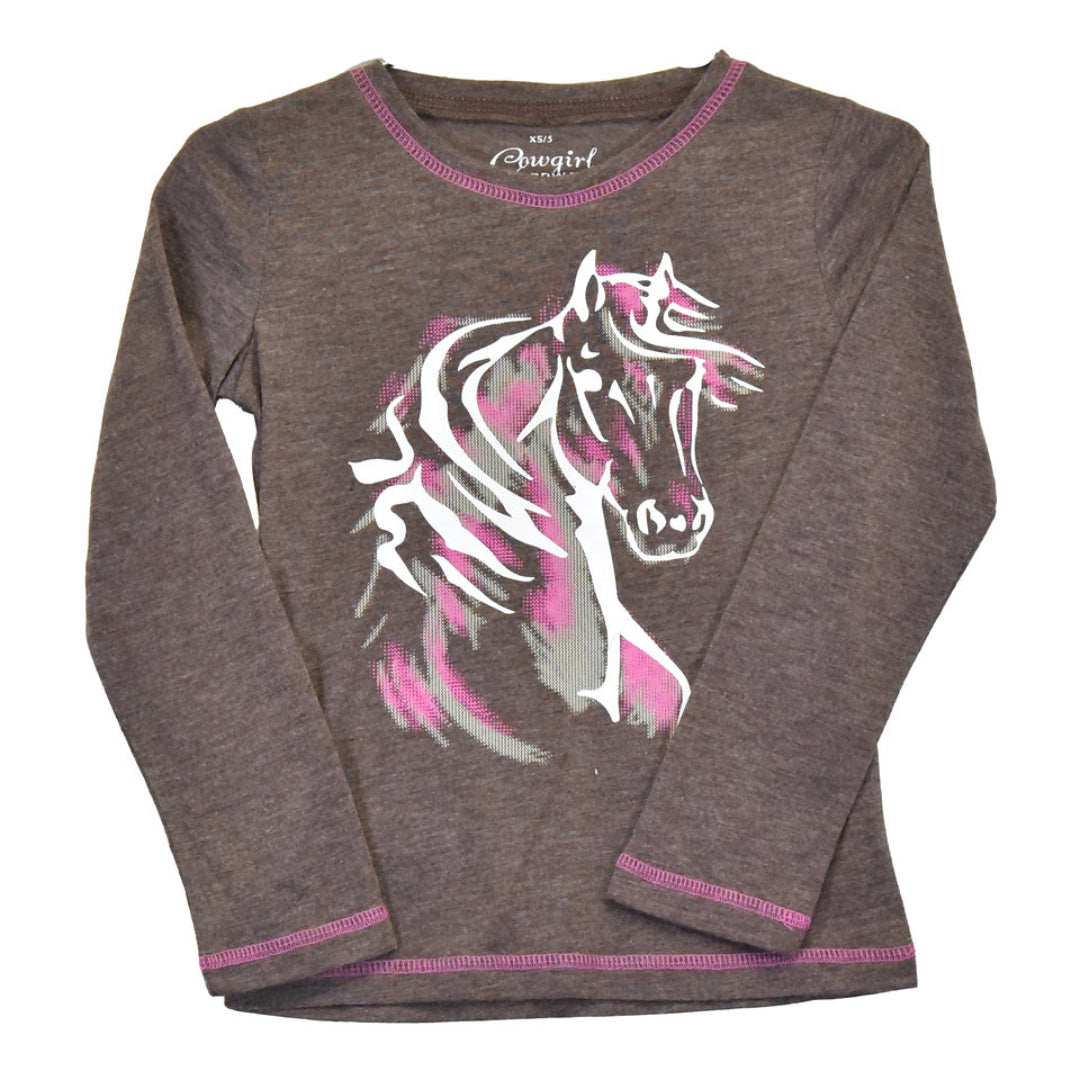 Cowgirl Hardware Girls' Horse Print Long Sleeve T-Shirt