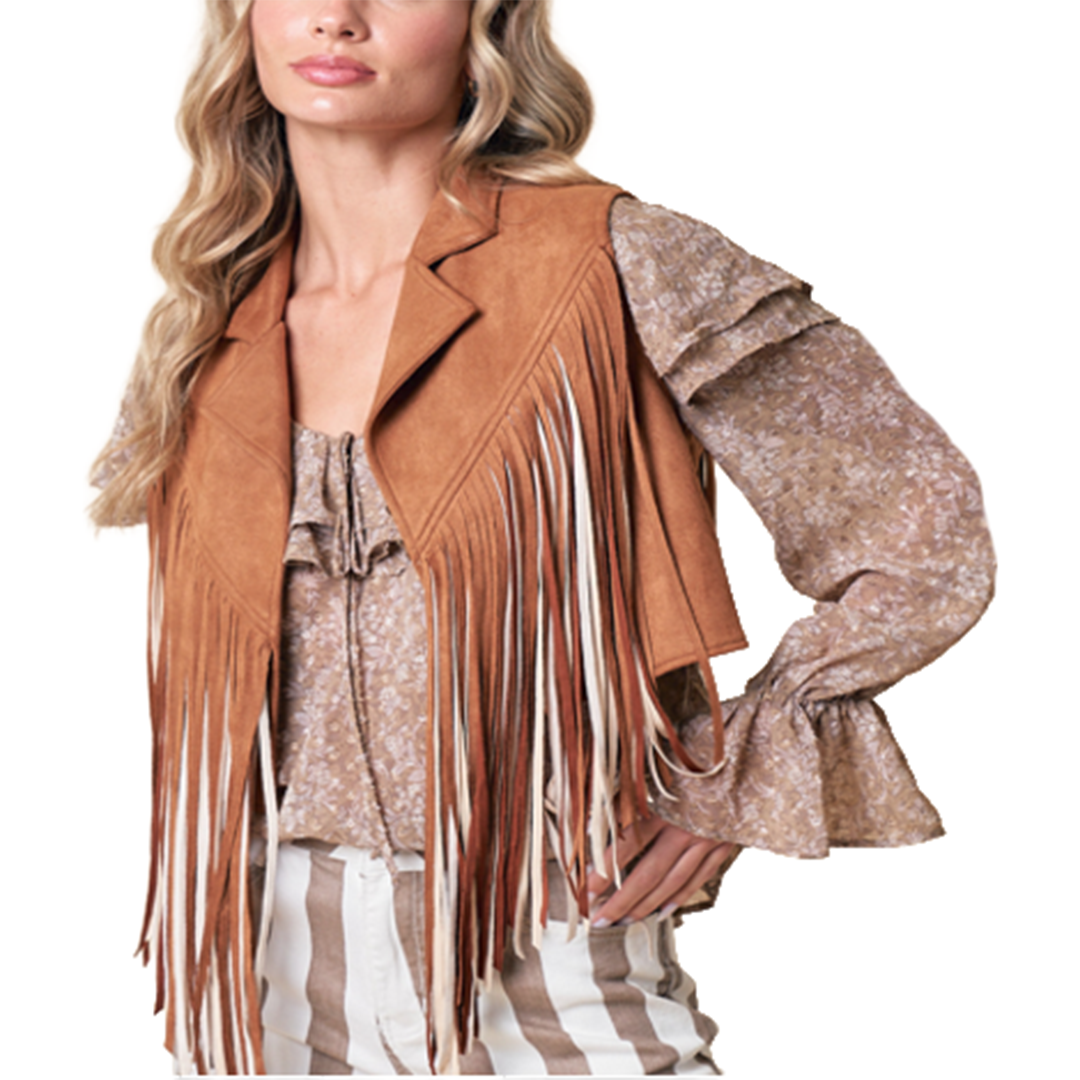 Saints & Hearts Women's Fringe Suede Cropped Vest