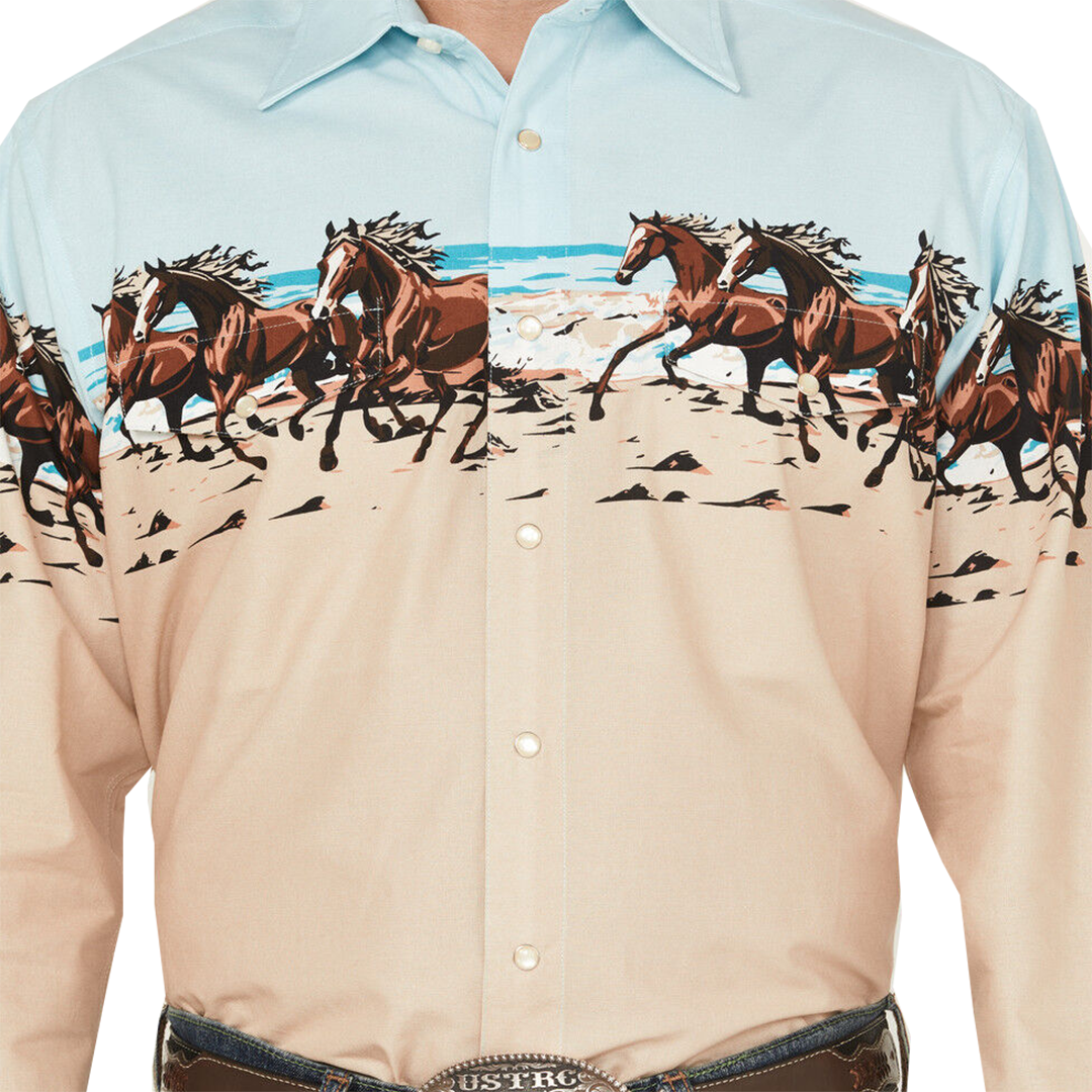 Panhandle Men's Horse Print Border Long Sleeve Snap Shirt